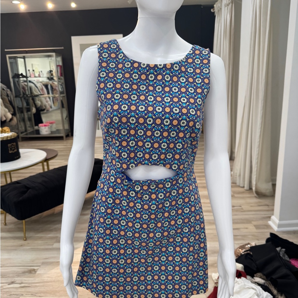 Floral Cutout Dress - Blue and Yellow